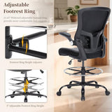 Drafting Chair, Tall Office Chair with PU Leather Seat, Ergonomic Standing Desk Chair with Lumbar Support Counter Height Office Chair with Adjustable Footrest Ring Flip-up Armrests Bondesin