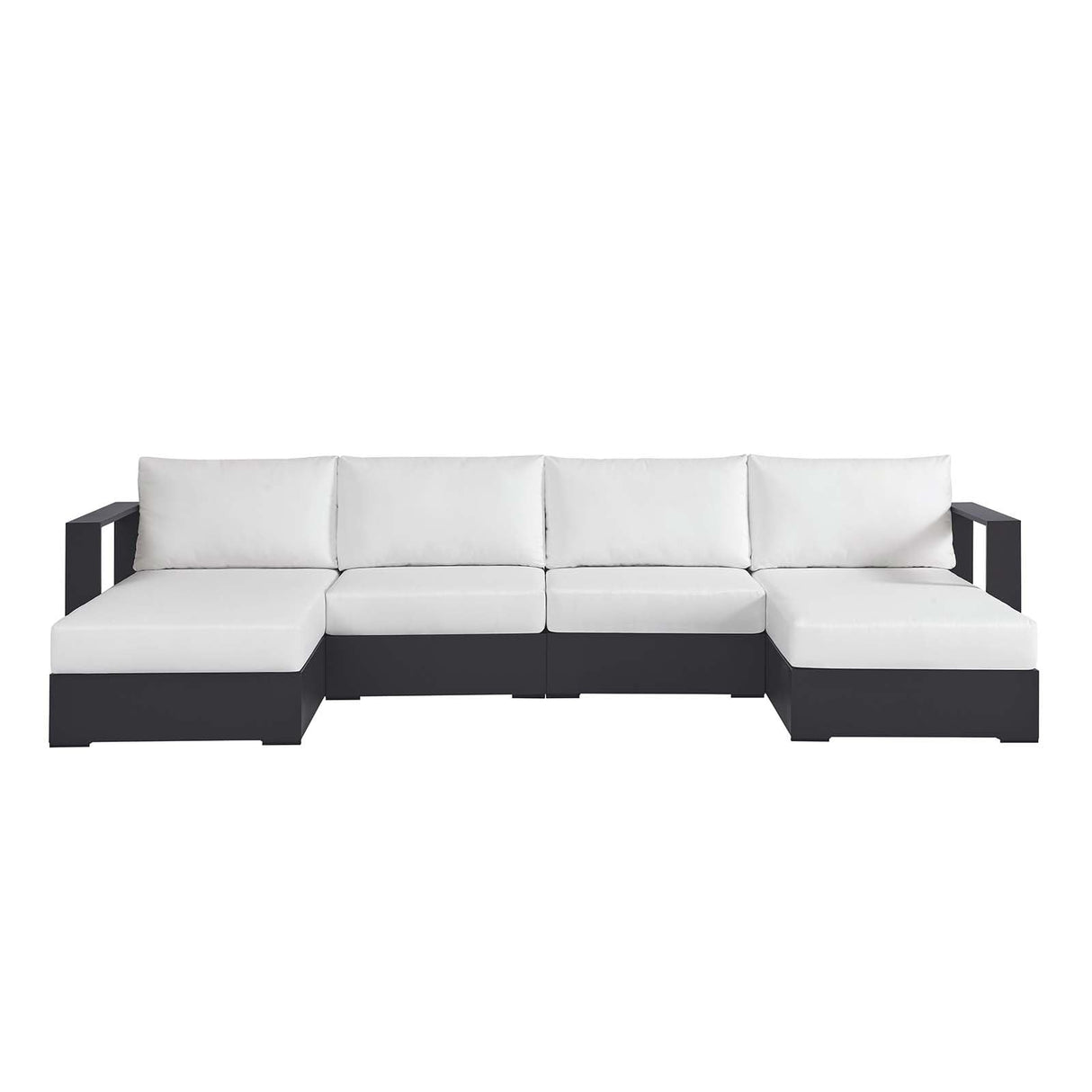 Modway Tahoe Aluminum 4-Piece Outdoor Patio Furniture Gray White, Modular Sectional Sofa Set with Chaise Lounges, Weather-Resistant Cushion, Ideal for Deck, Backyard, Poolside Modway