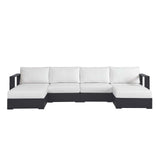 Modway Tahoe Aluminum 4-Piece Outdoor Patio Furniture Gray White, Modular Sectional Sofa Set with Chaise Lounges, Weather-Resistant Cushion, Ideal for Deck, Backyard, Poolside Modway