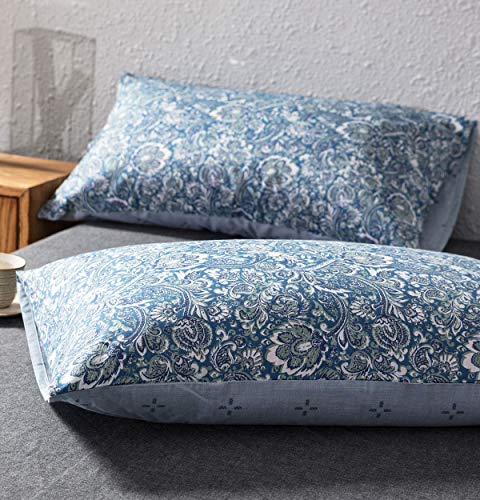 SLEEPBELLA Duvet Cover Set 600 Thread Count Cotton Bedding Set (Twin, Blue-Paisley) SLEEPBELLA