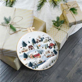 FONNUY Crewel Christmas Embroidery Kit for Beginners, Cross Stitch Set Winter Snow Scene Pine Owl Pattern for Adults, Easy to Follow Color Thread Needlework, 8'' Hoop (Snow Village)