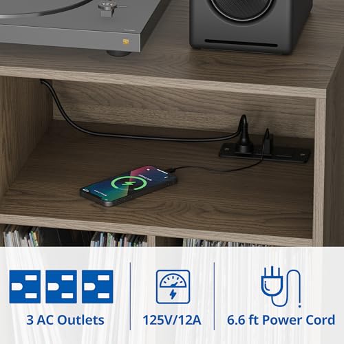 Cozy Castle Record Player Stand with Vinyl Storage Cabinet, Wood Turntable Table Open Shelf Holder Up to 350 Albums Cube Storage Organizer for Living Room, Office, Gray Cozy Castle