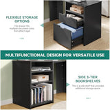 YITAHOME U Shaped Desk with Power Outlet & LED Lights, Computer Desk with Drawers, Wood Desk Home Office Desk with Monitor Stand & ５ Cubbies Storage Shelves, Black Carbon Fiber YITAHOME