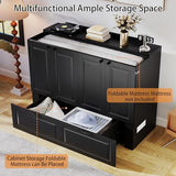 Mhsatyrs Murphy Bed Full Size: Black 2 in 1 Murphy Bed Cabinet with Drawer, Wood Cabinet Bed with Charging Station, Modern Hidden Beds for Small Spaces Mhsatyrs
