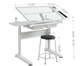 Landpink Adjustable Drafting Table - Art and Drawing Glass Desk, Artist Crafts Table - Upgraded (White) Landpink
