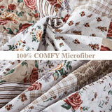 Menghomeus Taupe Floral Quilt Set Queen Boho Patchwork Bedspread Floral Coverlet Reversible Bed Quilt Set All Season Soft Microfiber Bedding Farmhouse Bed Sets, 96"x90" Menghomeus
