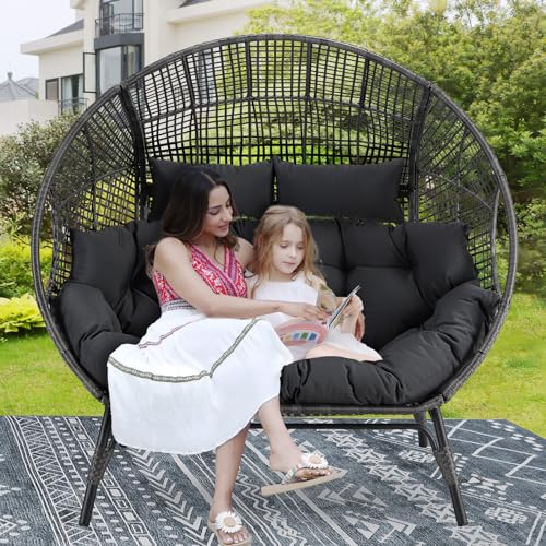 NICESOUL® Double Egg Chair Indoor Outdoor Stationary Oversized Thicken Padded Cushions,2 Person Egg Loveseat Chair,680 lbs Extra Large Lounge Chair for Patio Balcony Porch Backyard Gray