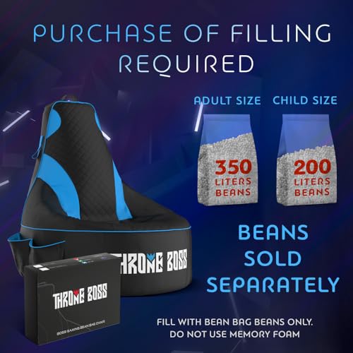 Throne Boss Gaming Bean Bag Chair for Kids [Cover ONLY No Filling] - High Back Beanbag for Boys, Girls, and Gamers with Cup Holder (Black/Blue) Throne Boss