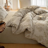 VM VOUGEMARKET Linen Cotton Duvet Cover Set King Retro Monet Flower Bedding Set,Jacquard Yarn-Dyed Textured Comforter Cover with Bowknot-104 x90,Khaki VM VOUGEMARKET
