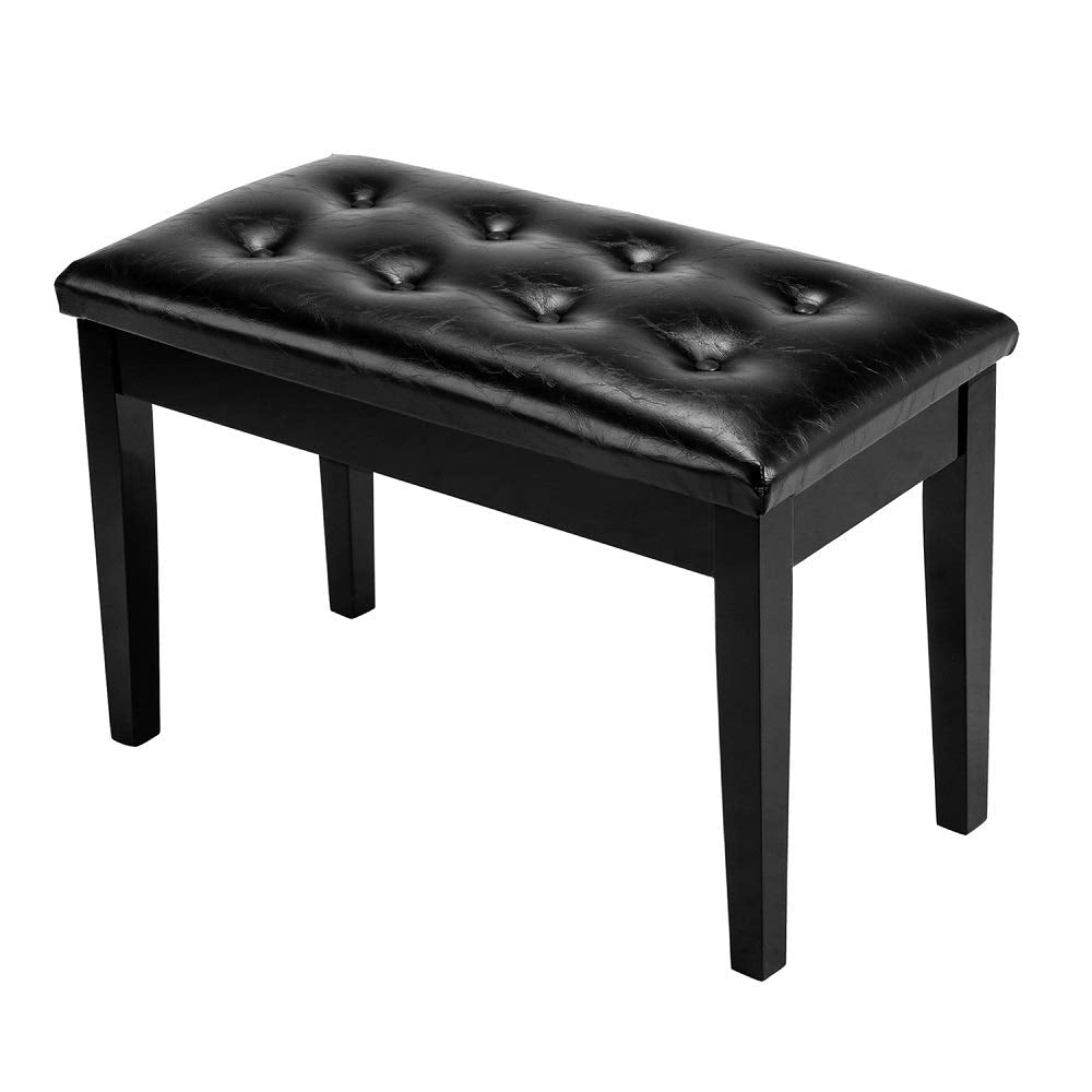 Bonnlo Wooden Double/Duet Piano Bench with Storage and Thick Cushion Faux Leather Padded Piano Stool Artist Duet Seat- Black Bonnlo
