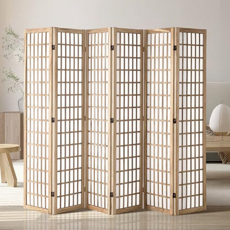 VEVOR Room Divider, 6 Panel Japanese Room Divider, Wood Folding Privacy Screen Indoor, Partition Dividers Portable Decoration Screens, for Room Separation Home Office Restaurant & Bedroom(Natural) VEVOR