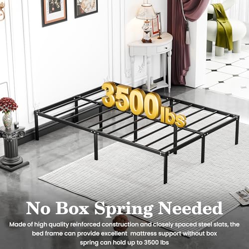 LEVELEVE Full Bed Frame Heavy Duty 14 Inch, Sturdy Metal Platform with Strong Bearing & Under Bed Storage, No Box Spring Needed, Easy Assembly, No Shake LEVELEVE