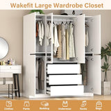 Wakefit 6 Door Armoire Wardrobe Closet with Large 3 Drawers & 2 Mirror, Wooden Bedroom Armoires with Shelves and Hanging Rod, Freestanding Wardrobe Cabinet for Bedroom, Guest Room (White) Wakefit