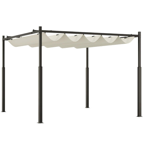 Outsunny 10' x 10' Retractable Pergola Canopy with Magnetic Fixture, UPF30+ Outdoor Patio Sun Shade Shelter, 3.1" Metal Column, for Patio, Garden, Backyard, Deck, Cream White Outsunny