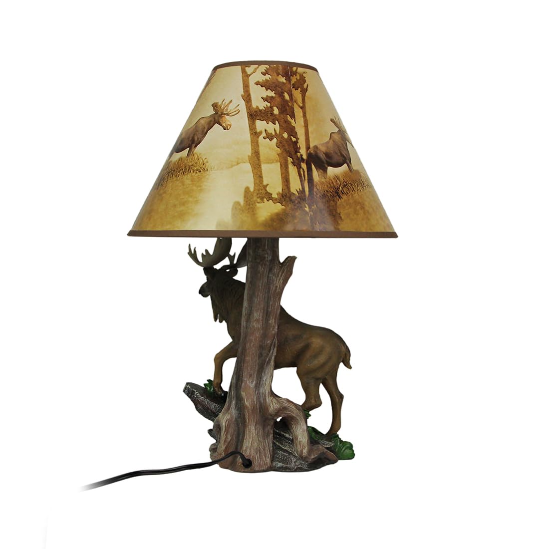 North American Bull Moose Table Lamp with a 12-Inch Diameter Forest Print Shade- Wildlife Decor - Perfect for Living Rooms, Cabins, and Bedrooms - 20 Inches Tall Zeckos