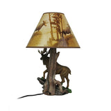North American Bull Moose Table Lamp with a 12-Inch Diameter Forest Print Shade- Wildlife Decor - Perfect for Living Rooms, Cabins, and Bedrooms - 20 Inches Tall Zeckos