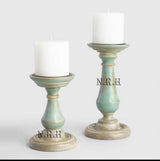 Centerpiece, Pillar Candle Holders Set of 3, Wood Candle Holders, Rustic Pillar Candle Holder, Farmhouse Candle Holders Fireplace Antique Green Nautical Replica Hub