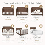 Delta Children Kendall 6-in1 Convertible Crib - Converts from Baby Crib to Toddler Bed, Daybed, Sofa Bed and Full-Size Bed with and Without Footboard, Fits Full-Size Crib Mattress, Teak Brown