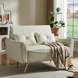 Chfeloai 48" Faux Leather Loveseat, Mid Century Modern Futon Sofa with 2 Pillows, Small Couch for Small Space, Living Room, Bedroom, Apartment, Home Office (Off-White) Chfeloai