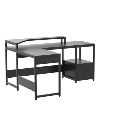 YITAHOME L Shaped Desk with File Drawer, 65" Large Computer Desk Corner Desk with Lift Top, Standing Desk Height Adjustable with Monitor Stand & Storage Shelves for Home Office, Black - WoodArtSupply