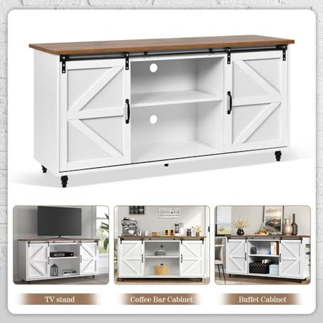 Farmhouse Style 58'' Coffee Bar Cabinet with Sliding Barn Door and Storage by 4ever2buy 4ever2buy