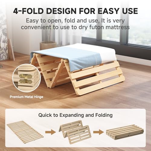 DoCred Solid Pine Wood Foldable Slatted Bed, Japanese Floor Bed Frame Moisture-Proof, Beds Plate for Japanese Floor Futon Mattress, Guest Tatami Mat, Floor Sleep Bedding,Twin DoCred