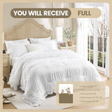 QUIETSEA Full Comforter Set Seersucker 7 Pieces Luxury Ruffle Bed in a Bag Full Size for All Season White Bedding Set with Comforter, Pillowcases, Flat Sheet, Fitted Sheet and Pillow Shams QUIETSEA