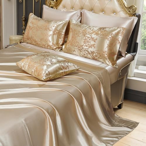 Queen Size 8-Piece Jacquard Comforter Set with Satin Sheets Set – Elegant Coordinated Bedding Collection for Bedroom Bedding_Dreamer