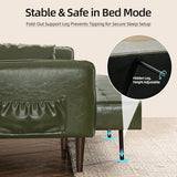 HALLYBEE Futon Sofa Bed, Sleeper Sofa, Small Couch with Storage Adjustable Armrests Pillows, Faux Leather Loveseat, Mid Century Modern Couches for Living Room, Bedroom, Apartment, Olive Green HALLYBEE