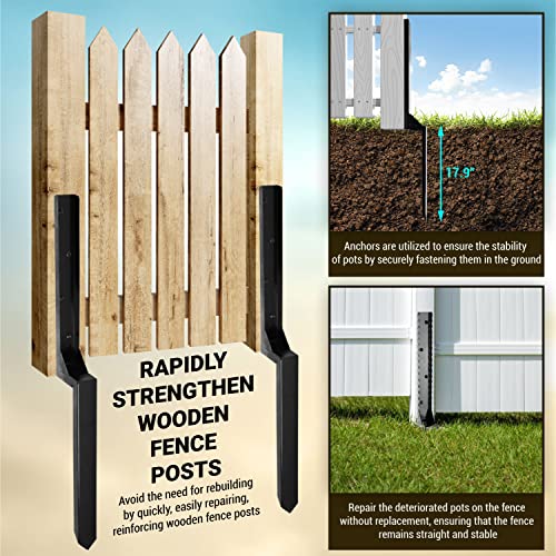 WIMART Fence Post Repair Kit, Heavy Duty Steel Fence Post Anchor Ground Spike for Repair Tilted, Broken Wood Fence Post (Black - Set 4)