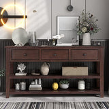 Bellemave Solid Wood Console Table with Drawers, Retro Entryway Table with 3 Drawers and 2 Open Storage Shelves, Narrow Long Sofa Table, Behind Couch Table for Living Room, Foyer and Hallway, Espresso Bellemave