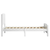 Karl home Wood Bedframe Twin Bed Frame with Headboard Bedroom Platform Bed with Footboard, 12 Wood Slat Support, No Box Spring Needed, White Karl home