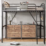 Decofy Metal Loft Bed Twin Size, Twin Loft Bed with Bedside Caddy, Convertible Ladder & Full-Length Guardrails, Space-Saving & Noise Free Design, No Box Spring Needed, Loftbed Frame for Teens Adults Decofy