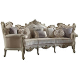 Acme Picardy Fabric Upholstered Sofa with 8 Pillows in Antique Pearl Acme