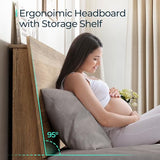 LINSY Full Size Bed Frame with Ergonomic Headboard, RGB Lights, Charging Station & Storage, Brown Farmhouse Design LINSY