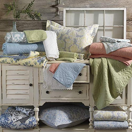 Laura Ashley - Full/Queen Quilt Set, Reversible Cotton Bedding with Matching Sham, Medium-Weight for Year Round Use, Floral Print Bed Set (Walled Garden Blue) Laura Ashley