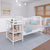 Dream On Me Anna 3-in-1 Convertible Full-Size Baby Crib & Changer with Storage in White, GreenGuard Gold & JPMA, Pinewood, Converts to Day & Toddler Bed, 3 Mattress Heights, 1″ Changing Pad