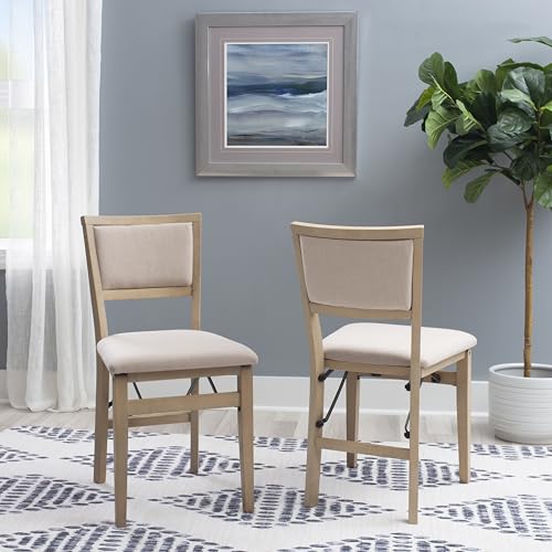 Linon Keira Wooden Folding Chair Upholstered Seat and Back Set of 2, Dining Height, Rustic Natural & Beige Linon