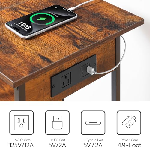 HOOBRO Record Player Stand with Charging Station and LED, Turntable Stand with Storage, 3 Tier End Table Hold Up to 100 Albums, Record Table for Vinyl, Living Room, Rustic Brown and Black BF06UDRS01 HOOBRO