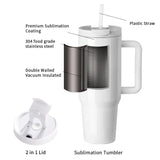 PYD Life 2 Pack 40 OZ Sublimation Tumblers with Handle White Blanks Stainless Steel Cups Mugs with Lid and Plastic Straw for Sublimation Oven Tumbler Heat Press Printing PYD Life
