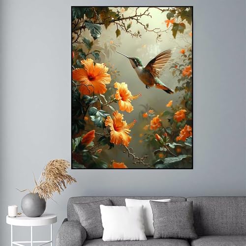 Hummingbird Paint by Numbers Kit for Adults, Paint by Numbers Flower Pattern Design DIY Easy Canvas Crafts for Adults Beginner with 3 Brushes and Acrylic for Room Decor, Gifts 24x32 Inch -bby2506O6 WoodArtSupply