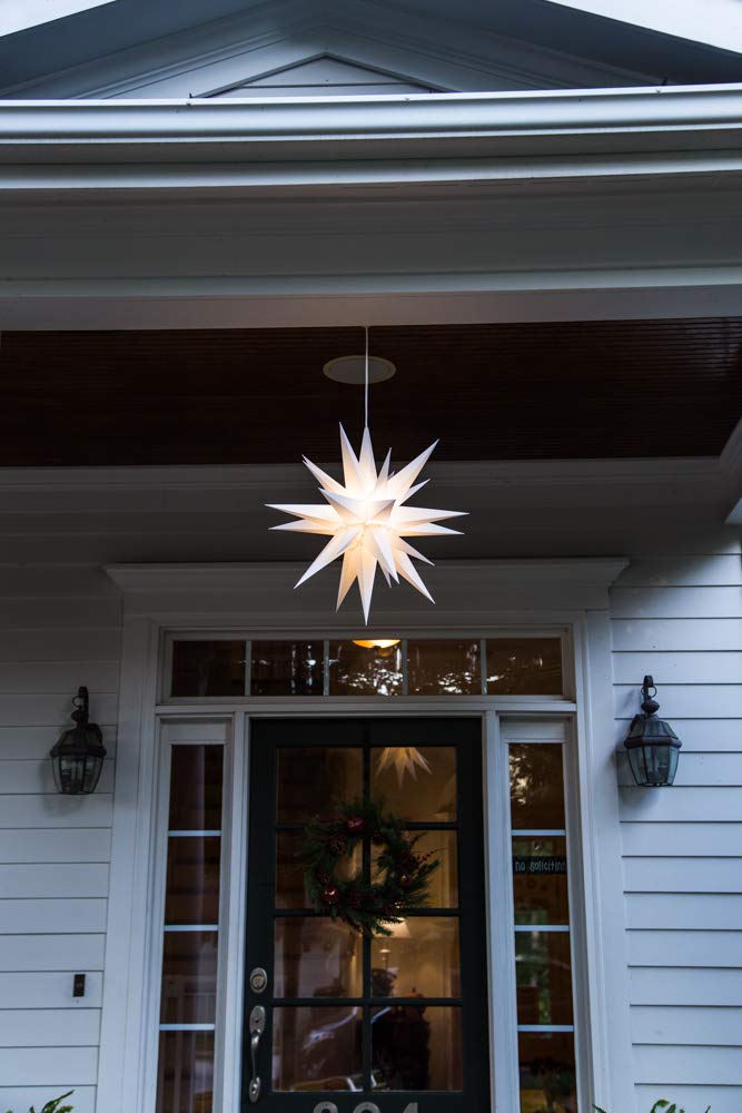 Elf Logic 21" Large Warm White LED Moravian Star - Hanging Outdoor Christmas Light - Use as Holiday Decoration, Porch Light, 3D Fixture, Advent Star, Wedding & Ballroom Venue Decor - Assembly Required Elf Logic