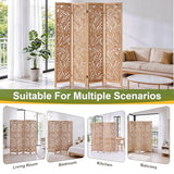 Leaf-Carved Room Divider Folding Privacy Screen, 67 Inch Tall Wooden Carved Room Divider, Portable Divider for Room Separation, Boho Room Partitions for Home Office (Natural) ZFFURN