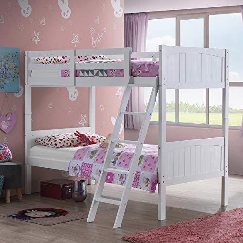 Costzon White Twin Over Twin Convertible Bunk Beds with Ladder and Safety Rail for Kids - WoodArtSupply