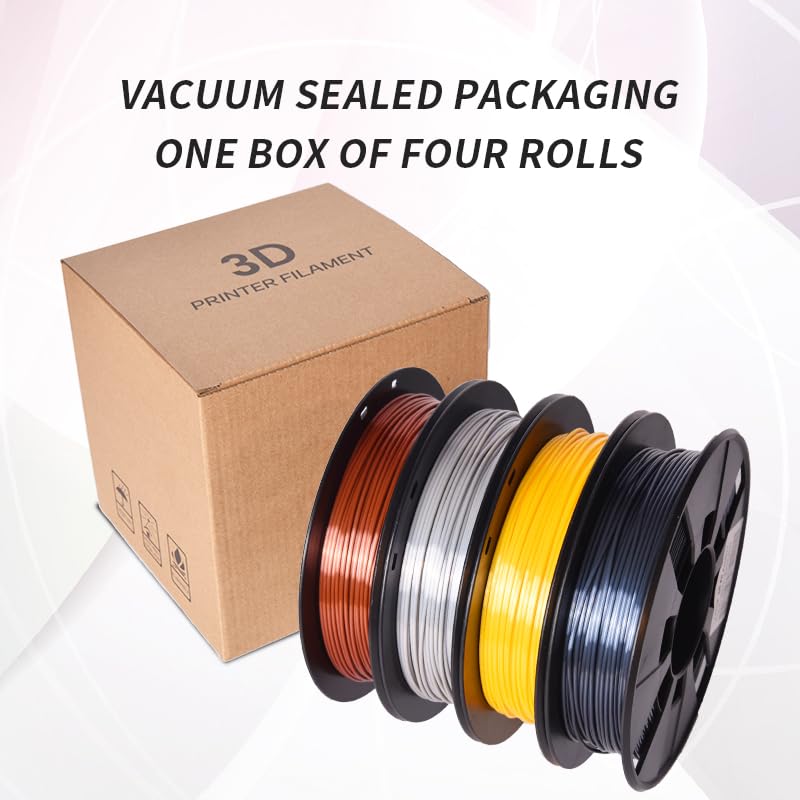 RAMBERY 3D Printer Filament Silk PLA Filament 1.75mm Silver Gold Copper Grey, 200g x 4 Spools Shiny Metallic 3D Printing Filament Dimensional Accuracy +/- 0.03 mm RAMBERY