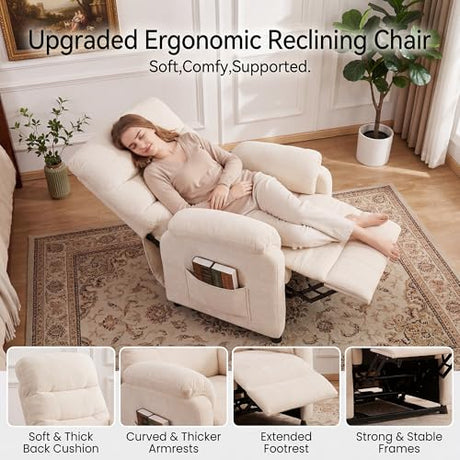 Veemuaro Power Recliner Chair, Electric Reclining Armchair with Remote and Memory Function for Small Space, Soft Chenille Fabric 7-Zone Support, Heavy Duty Steel Frame Veemuaro