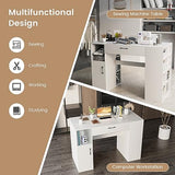 COSTWAY 36” Counter Height Sewing Table, 53 Inch Artwork Craft Table with 14 Open Compartments, 3-Position Adjustable Shelf, 1 Drawer & Cabinet, Project Center Desk Drafting Sewing Workstation, White COSTWAY