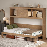 Merax Farmhouse Wood Murphy Bed with Charging Station, Modern Wall Bed with Top Cabinet & Drawer, No Box Spring Needed/Space Saving, Twin, Wood Color Merax