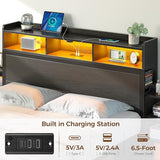 Rolanstar Twin Bed Frame with Bookcase Storage Headboard, Slide Out Bedside Storage, Bed with Charging Station & LED Lights, Heavy Duty Metal Slats, No Box Spring Needed, Noise Free, Black Rolanstar