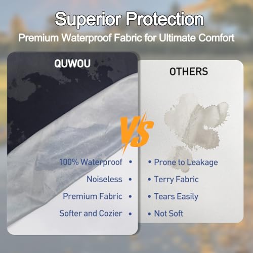 QUWOU Queen Mattress Protector Waterproof Mattress Cover with 18" Deep Pocket Bed Cover, Fitted Sheet Style Noiseless Breathable Machine Washable, Dark Gray (60'' X 80'') QUWOU